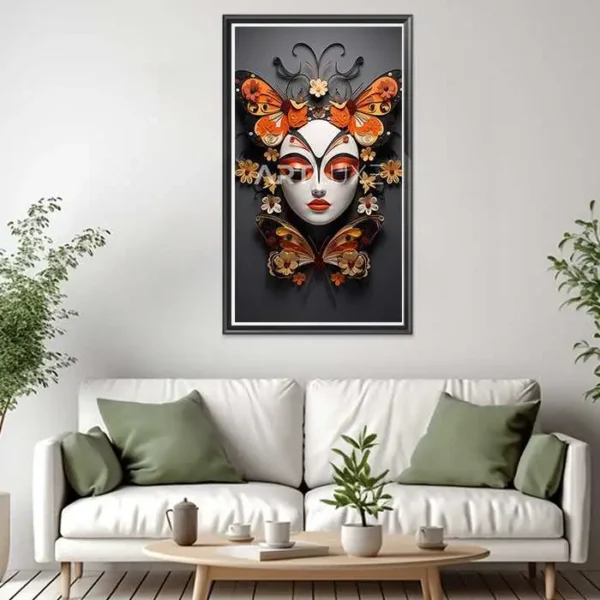 Tableau masque avec un papillon dessus