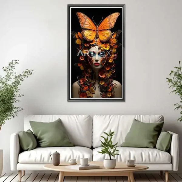 Tableau femme avec un papillon sur la tête