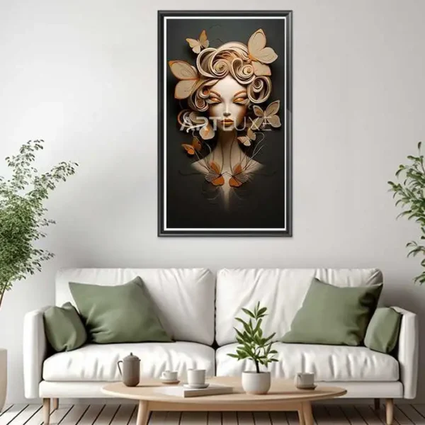 Tableau femme avec des papillons sur la tête, une sculpture art déco