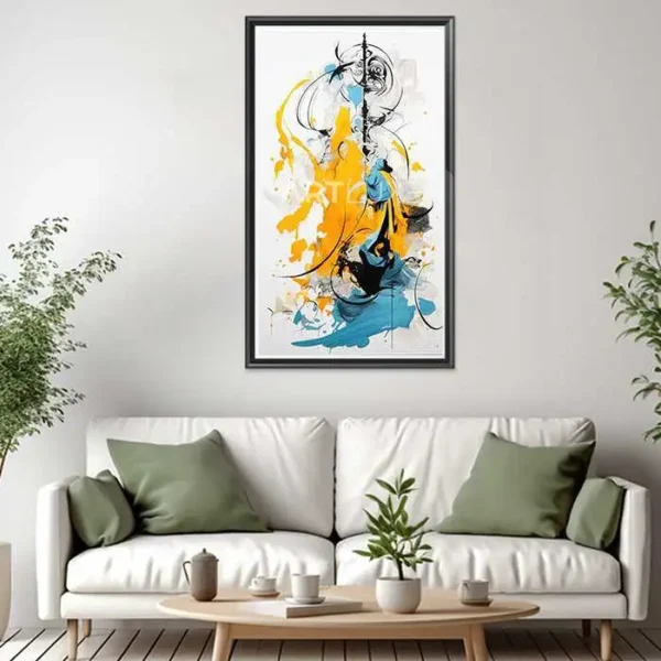 Tableau femme en bleu et jaune