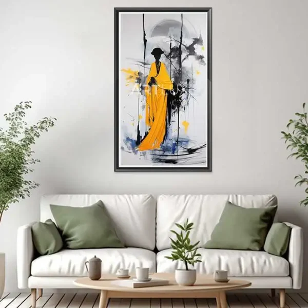 Tableau femme en robe jaune