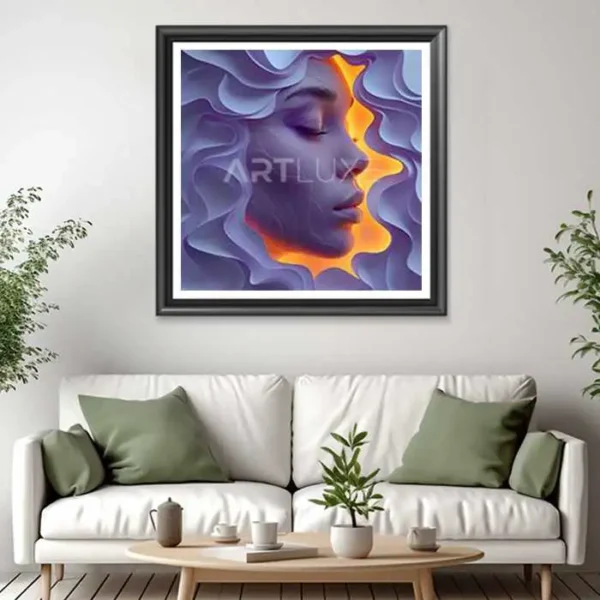 Tableau femme avec les yeux fermés et les cheveux au vent