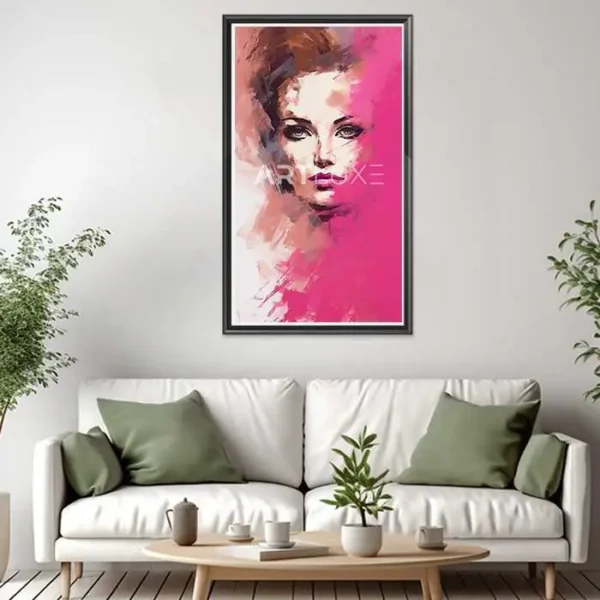 Tableau visage de femme avec un fond rose