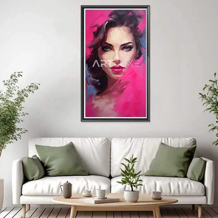 Tableau visage de femme sur fond rose