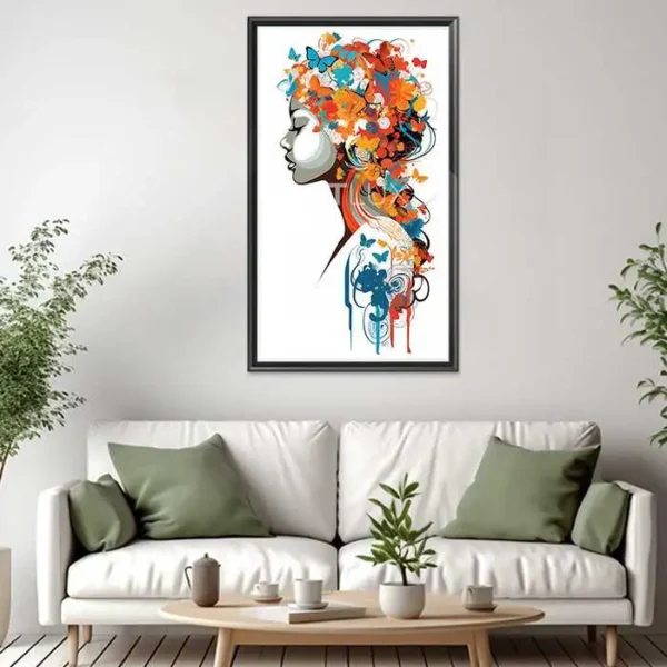 Tableau visage de femme avec des papillons dessus