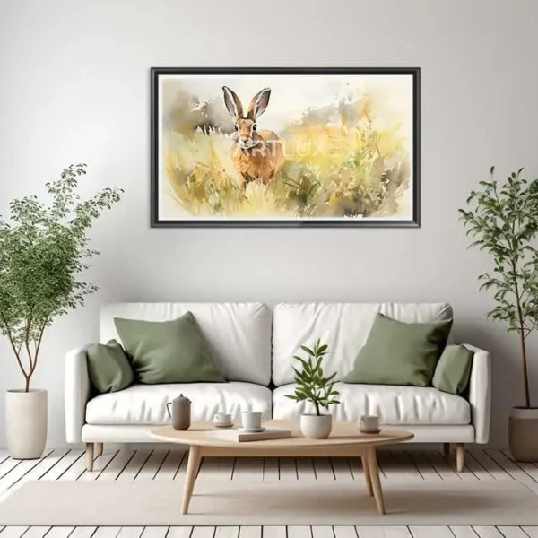 Tableau lapin dans un champ d'herbe