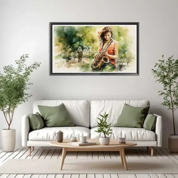 Tableau femme jouant du saxophone