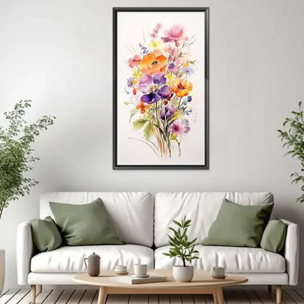 Tableau bouquet de fleurs sur fond blanc