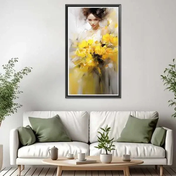 Tableau femme tenant un bouquet de fleurs